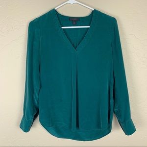 J. Crew Green Silk Long Sleeve V Neck Size 0